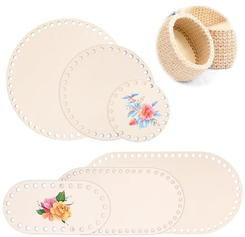 sdhiiolp 6 Stück Korbboden zum HäKeln Korbboden Aus Holz Holzboden zum HäKeln korbflechten Set Naturholzkorbboden Korb Flechten Set Crochet Basket für DIY Korbflechten 10/15/20/25/30cm Ovaler/Rund