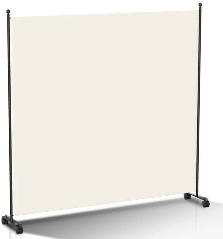 Hebitod Raumteiler auf Rollen, Paravent 1 teilig klappbar, 187 x 181 cm Trennwand Wandschirm aus Metall & Polyester, |Beige| Flexible Anpassung Sichtschutz, Room Divider Innen