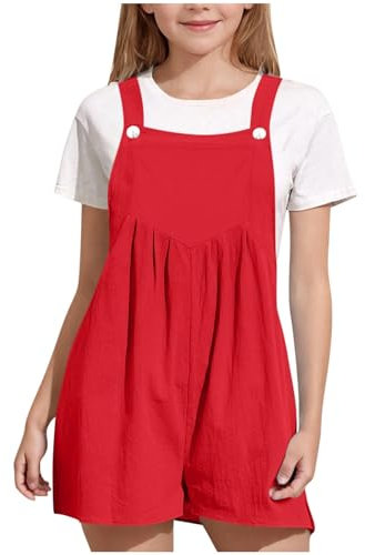 Red Teen Playsuit Beach Pleated Kids Bib Dungarees Summer Overalls Thin Kids Dungarees 9 Years Summer Jumpsuits For Girls 9 Years Girls Adjustable Strap Shorts Jumpsuits Loose Red Childrens Overalls