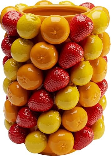 Kare Design Vase Fruit Parade, Gelb/Rot, 33cm Höhe, Porzellan, Blumenvase, Dekorationsvase, Gefäß für Blumen, Tischvase, Wohnzimmer