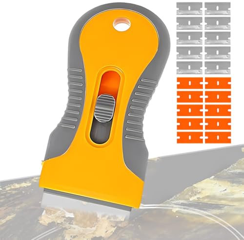 Scraper, Glass Scraper, Stove Scraper with 20 Replacement Blades in Handle, Kitchen Scraper for Hob, Oven, Induction Hob, Glass Ceramic, Super in the Hand Hair Brush