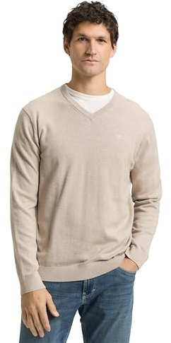 Tom Tailor Herren 1039811 Strickpullover mit V-Ausschnitt, 38310 - Cashew Beige Melange, 3XL