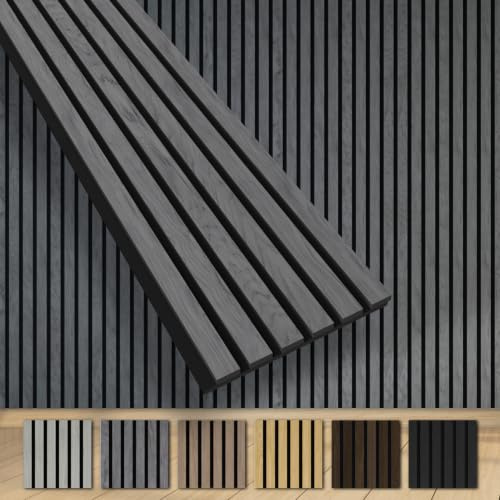 HEXIM Akustikpaneele 6 Stück 280x30cm Holz Grande - XXL Wandpaneele Platten Lamellen Holzpaneele Echtholzfurnier 21mm Filz Schalldämmung MDF Grau (5,05m² Grey Ash)