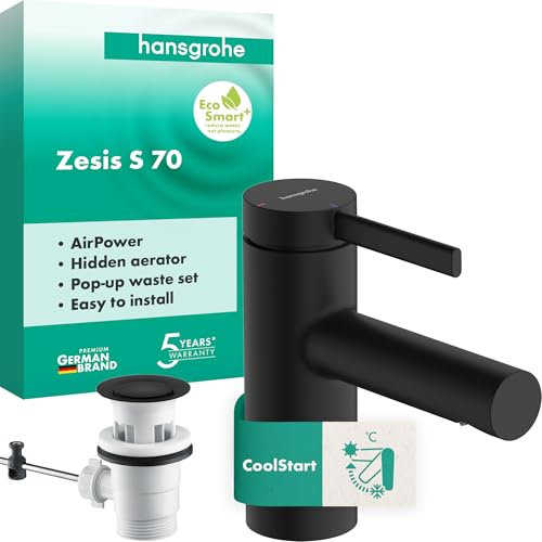 hansgrohe Zesis S 74710670 Robinet de lavabo avec vidage à tirette, économe en énergie (CoolStart), robinet de salle de bain avec hauteur de bec 74 mm, mitigeur de lavabo économiseur d'eau (EcoSmart+