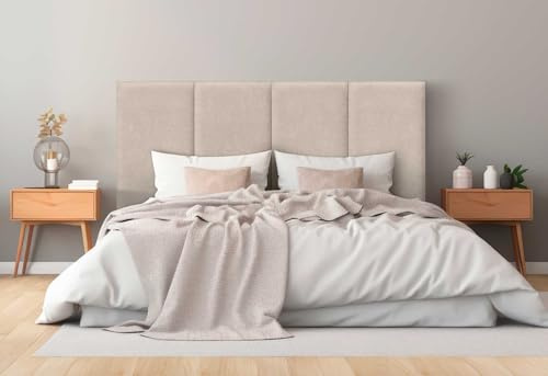 DHOME Gepolstertes Kopfteil aus Aqualine Premiumstoff Fleckenabweisend Vertikales modulares Design Selbstklebend Bettkopfteil für Schlafzimmer Gepolstert (Beige, 180cm, Höhe 80 cm, x4)