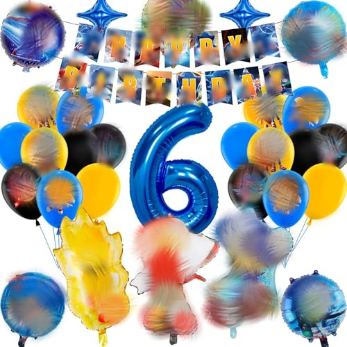 Geburtstagsdeko 6 Jahre, 32 Stück So-nic Deko Geburtstag Cartoon Themed Luftballons Deko Party Dekoration Kindergeburtstag mit Luftballons, Banner für Kinder