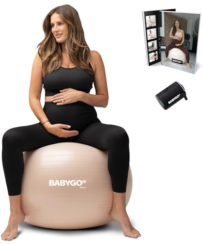 BABYGO® Birthing Ball For Pregnancy Maternity Labour & Yoga + Our 100 Page Pregnancy Book, Exercise, Birth & Recovery Plan, Anti-Burst Eco Friendly Material (Nude, 75cm - Electric)