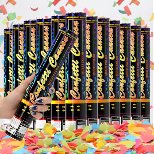 DSYSMIN 12 Pack Biodegradable Confetti Cannons - Multicolor Party Poppers 12 Inch for Weddings, Birthdays, Hen Parties & Graduation - 15ft High Shoot Range, Eco-Friendly Paper Confetti Shooters