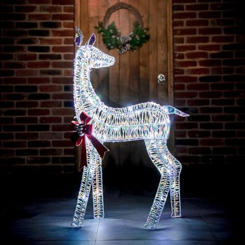 Festive Lights 110cm LED Rentier Mutter weiß strombetrieben Weihnachtsbeleuchtung für außen und innen Weihnachtsfigur Rentier Außen Weihnachts Deko Beleuchtetes Rentier (Weiß, REH)