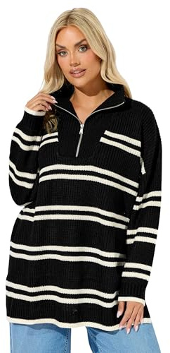 Yours Curve Stripe Quarter Zip Jumper - Women's - Plus Size Curve Black
