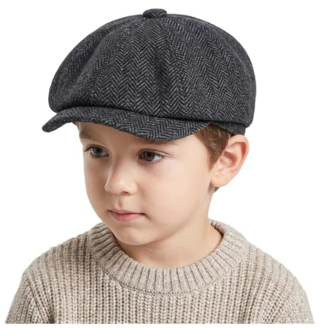 YAMEE Baskenmütze für Kinder Wollmischung Klassisch Retro,Schiebermütze Kinder Mode,Beret Mütze Jungen Wärme Atmungsaktiv,Newsboy-Mützen für Jungen Sonnenschutz,Für Herbst und Frühling