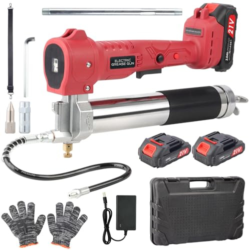 Pompe à Graisse Électrique 10000 PSI, Pistolet à Graisse sans Fil avec 2 Batteries 2.0Ah Réservoir 600cc Grande Capacité Débit 100g/min Tuyau Flexible 1m et Lumière LED pour Tracteur Camion Pelleteuse