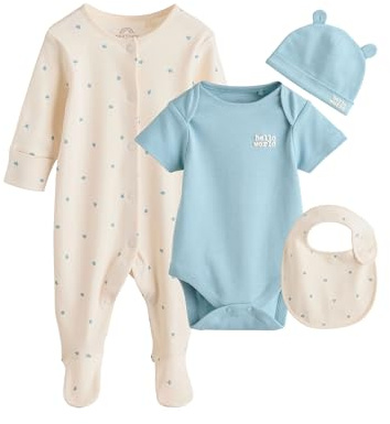 NEXT Baby Jungen Schlafanzug, Body, Mütze und Lätzchen, 4-TLG. Set