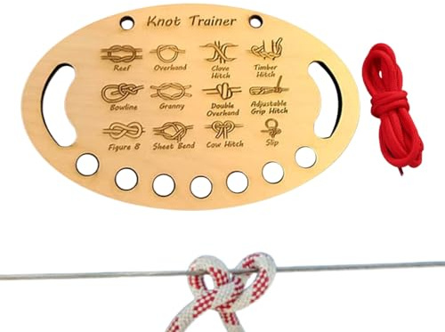 Set zum Lernen von Knoten | Spielerisches Trainingsspielzeug aus Holz mit Seil, Trainingsbrett für Knoten – für und Erwachsene, Outdoor-Aktivitäten, Camping und Angeln