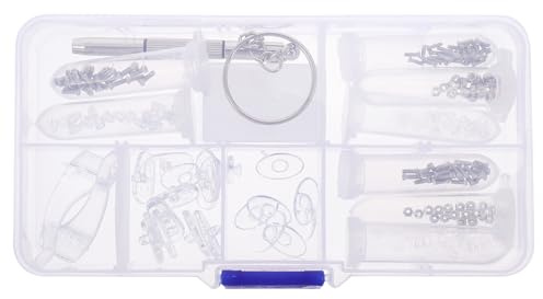 Brillen und Uhrenreparaturset 1 Satz aus Edelstahl | Schrauben, Schraubendreher und Nasenpads, Aufbewahrungsbox im Satz für Kleine Reparaturen