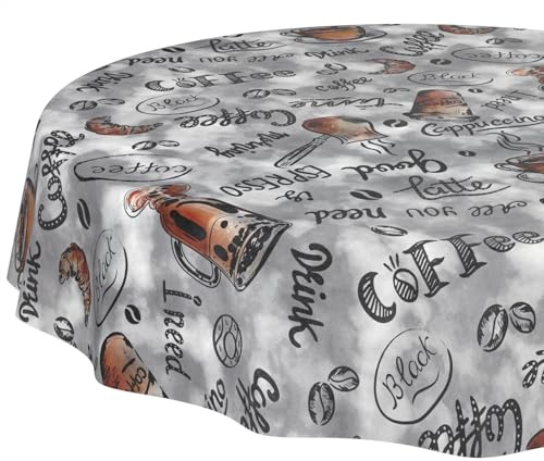 Wachstuchtischdecke Tischdecke abwaschbar Wachstischdecke pflegeleicht wasserabweisend Lotuseffekt Gartentischdecke Coffee Kaffee Rund 100 cm Schnittkante