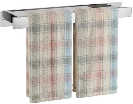 Portasciugamani da bagno, barra portasciugamani in acciaio inox da 50 cm per asciugamano grande, forte autoadesivo/viti montaggio a parete, antiruggine, porta asciugamani per bagno e cucina (cromato)