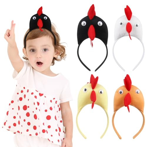 UKCOCO 4 Stück Huhn Kostüm Haarreif für Erwachsene & Kinder - Plüsch Hühner & Hahnenkamm Stirnband - Lustiges Tierkostüm Zubehör für Karneval, Ostern, JGA & Gruppen Kostüm