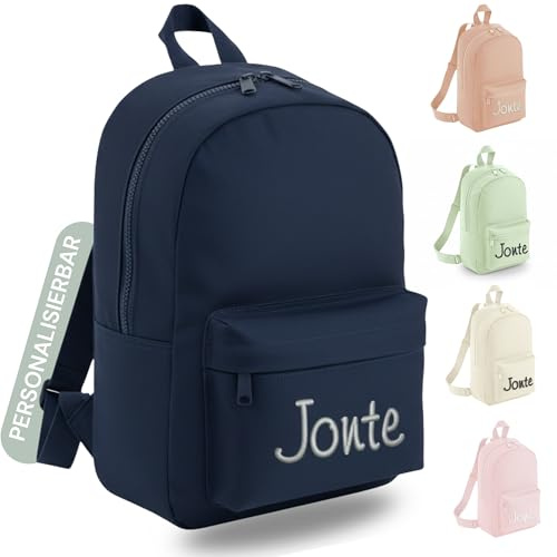 smartaini Kindergartenrucksack personalisiert mit Namen – Kinderrucksack für Kita, Krippe, Kindergarten & Schule, Mädchen & Jungen, Kleinkind Rucksack ab 2–3 Jahre, individuell & lässig (Navy)