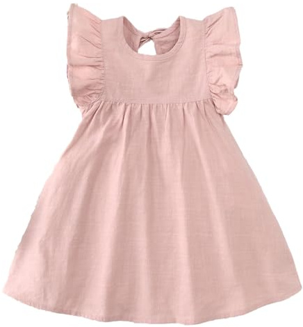 eqenkely Abiti Estate da Bambina a Senza Maniche Elegante A-Line Vestito Cotone da Principessa per Feste di Compleanno Cerimonia 2-7 Anni Rosa 4-5 Anni
