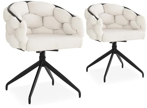 SEEDWAVE Esszimmerstühle Drehbar 2er Set, Küchenstühle mit Weicher Gepolsterter Rückenlehne, Moderner Drehstuhl mit Metallgestell & Höhenverstellbaren Fußpolstern, Belastbar bis 150 kg (Beige)