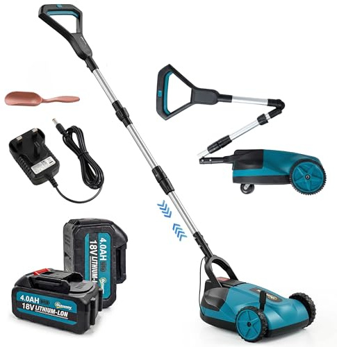 Outsunny 18V Cordless Lawnmower with 2 x 4Ah Batteries & Charger, Small Battery Lawn Mower with 600W Brushless Motor, 21cm Cutting Width, 3 Cutting Heights and Adjustable Aluminium Handlebar, Blue