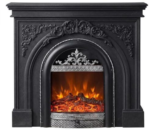 French Vintage Decorative Electric Fireplace Mantel with Non-Heating Insert Fireplace Surround(Black)