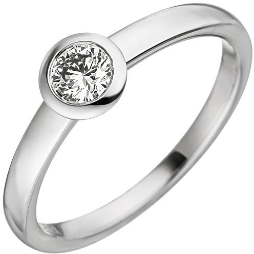 Jobo Damen Ring 585 Gold Weißgold 1 Diamant Brillant 0,25ct. Weißgoldring Diamantring Größe 60
