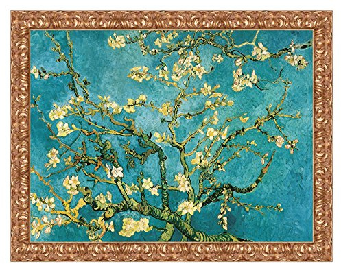 LuxHomeDecor Quadro stampa su tela Vincent van Gogh Mandorlo in fiore con cornice in legno oro classico misura 83x63 CM