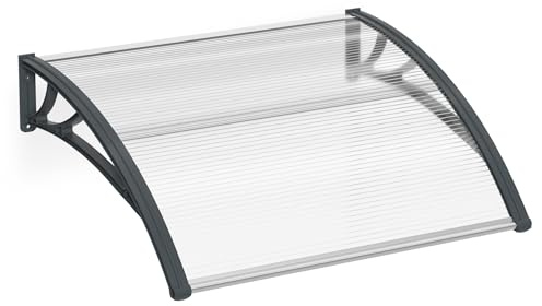 HENGMEI 100x150cm Auvent de Porte et fenêtres Marquise de Porte Store Marquise d'accueil Protection de Pluie, Cadre Gris