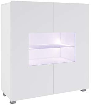 Mirjan24 Kommode Calabrini BR01 mit 2 Türen, Sideboard, Anrichte, 100x107x35 cm, Highboard, Mehrzweckschrank, Wohnzimmer (Weiß/Weiß Hochglanz, ohne Beleuchtung)
