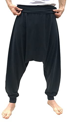 SAVARI | Harem Byxor utan fickor | Etniska | Bekväm | Idealiska byxor för yoga, pilates och dans | Unisex | Lågt kast och bred midja | Slät | Svart | Storlek M | Stora storlekar tillgängliga
