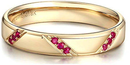 KnSam Gold Ring 18K Gold Ring 750 Echtgold Welle Natürlichen 0.08 Karat Rubin Band Ring Gold