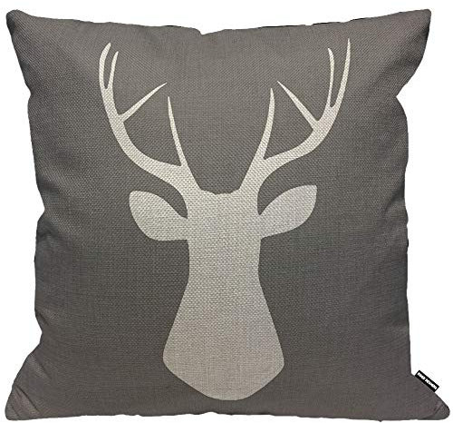 HGOD DESIGNS Kissenbezug Wald Hirsch Deer Kopf Grau Kissenhülle Haus Dekorativ Für Männer/Frauen/Jungen/Mädchen Wohnzimmer Schlafzimmer Sofa Stuhl Kissenbezüge 45X45cm