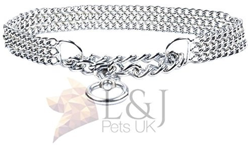 Champion-L&J Pets UK Chain Dog Collar Strong Chrome 2 & 3 Rows Slip Semi-Check Strong Half Check Dog Choker Chain Training Collar (3 Rows, 50cm (19.5in))