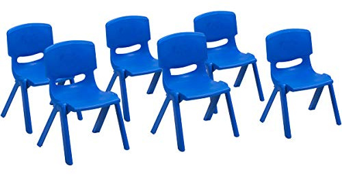 Costzon Plastic Stackable School Chairs, 6 Pack, Kids Learning Chairs with 11 inch Seat Height, Carrying Handle, Waterproof Children Chairs for Playrooms, Schools, Daycares and Home (6 Pack, Blue)