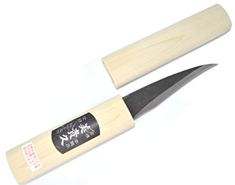 Coltello Artsianal giapponese Kiridashi greffoir da macellaio, lama curva in carbonio, forgiato a mano in Giappone, colore: nero