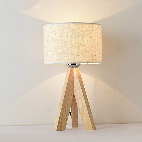 Mengjay Modern Tischlampe aus Holz mit Zugschalter & EU-Stecker, Flachsstoff Lampenschirm, Nachttischlampe für Schlafzimmer, Geschenk, Wohnzimmer, Esszimmer Eckig, Kinderzimmer