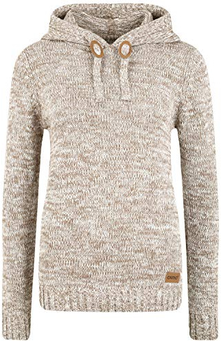 OXMO Philla Damen Strickpullover Kapuzenpullover Grobstrick Pullover mit Kapuze 100% Baumwolle Regular fit, Größe:XXL, Farbe:Dune (795409)