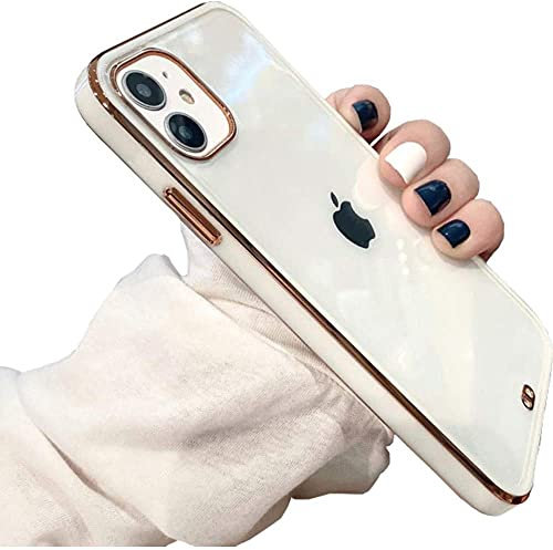 OWM iPhone 11 Case Clear Silicone Transparent Back Bumper Shockproof Gold Edging Luxury Designer Slim Soft Protective Phone Cover Compatible for iPhone 11 [6.1” Inches] - White