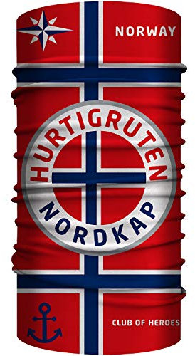 Club of Heroes Hurtigruten Bandana, nahtloses Multifunktionstuch aus weicher Mikrofaser/atmungsaktiv Schlauchschal Halstuch Mundschutz Schal/Norwegen Nordkap Skandinavien Reiseführer Flagge