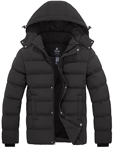 Wantdo Men's Winter Outdoor Thick Cotton Hooded Puffer Parka | Padded, Thickened, Warm, Lightweight, Stand collar, Windproof, Waterproof, Extreme cold, Hiking, Daily wear