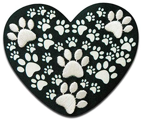 Herz Pfotenabdrücke Tier - Aufnäher, Bügelbild, Aufbügler, Applikationen, Patches, Flicken, zum aufbügeln, Größe: 6,8 x 7,1 cm
