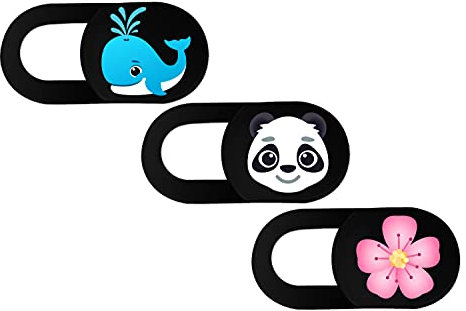hidemonkeys Webcam Abdeckung 3er-Pack mit Emoji Design. 0,8 mm superdünner Camera Cover, Slider Kamera Abdeckung für Laptops, Tablets, Handys, iMac, iPhone, Notebook (Wal, Panda, Blume)