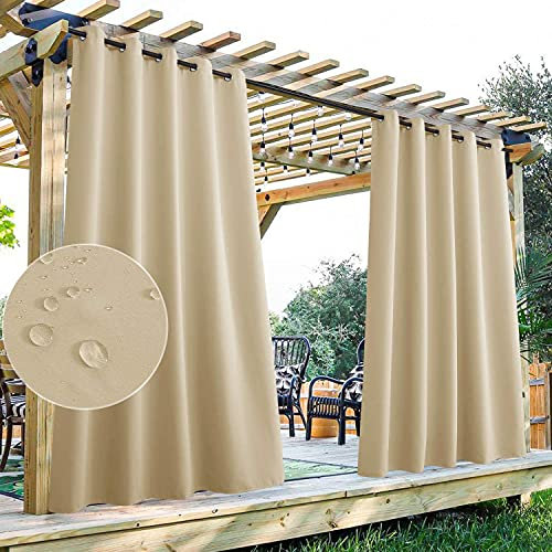 LINFKY Outdoor Curtains Extra Wide - Outdoor Waterproof Patio Curtains Grommet Top Blackout Thermal Insulated Drapes for Pergola/Sunroom, 1 Panel (Cream Beige,1x52 Wx84 L)