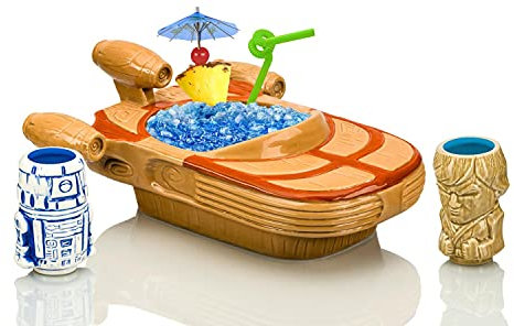Geeki Tikis Star Wars Landspeeder Bowle mit Luke und R2-D2 Mini-Muglets, offizielles Lucasfilm-Sammel-Tiki-Becher, Cocktailgläser, tropisches Trinkgeschirr für Zuhause, Barzubehör-Set