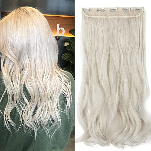 SEGO Clip in Extensions 60cm lange 3/4 voller Kopf Haarverlängerung Haarteil Gewellt 1 Tresse naturliche für Mädchen Platinumblond