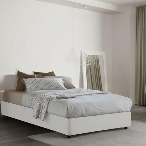 Talamo Italia - Doppelbett Rebecca, Bettkasten mit Stoffbezug, 100 % Made in Italy, Öffnung vorne, inklusive Matratze 120 x 200 cm, Weiß