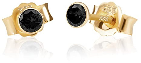 NKlaus Paar 3,0mm 333 Gelb Gold 8 Karat Ohrstecker Kristall Zirkonia Schwarz Butterfly Verschluss Damen Mädchen 3356