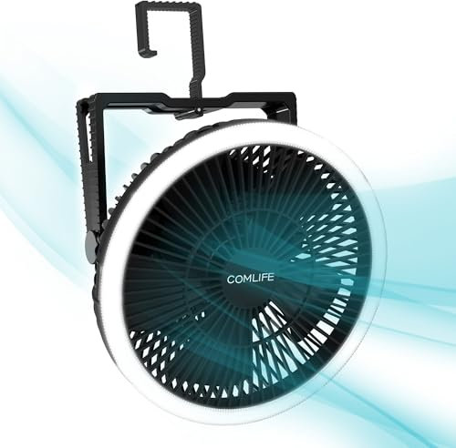 COMLIFE 10000mAh Camping Fan and LED Light - 8 inch Rechargeable Battery Operated Tent for Hanging or Tabletop Use, Portable USB with Lights Car RV Outdoor Emergency Outage Hurricane (F001)